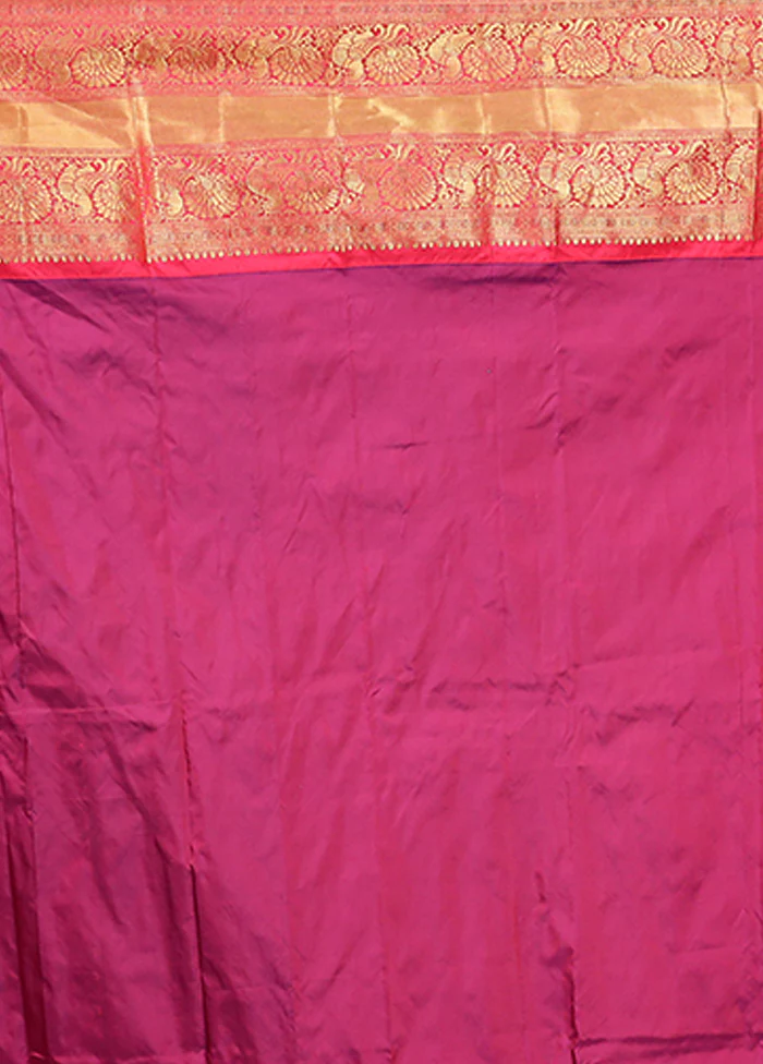 Purple Handloom Kanjivaram Pure Silk Saree With Blouse Piece - Image 5