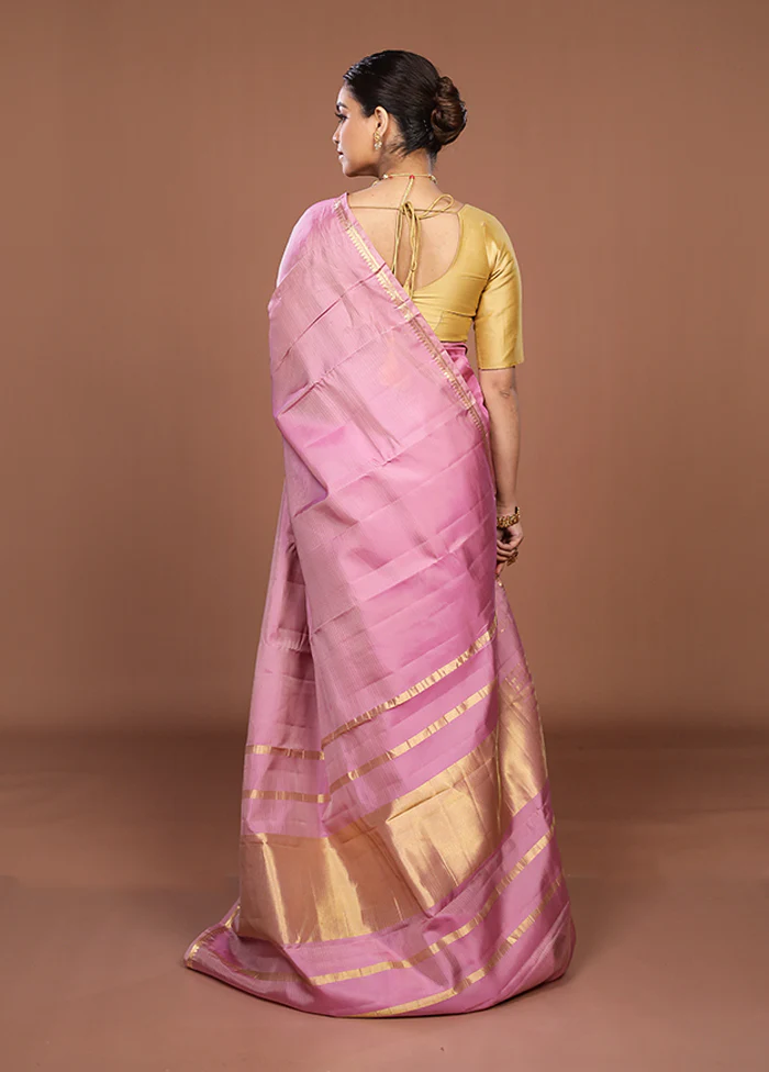 Purple Handloom Kanjivaram Pure Silk Saree With Blouse Piece - Image 3