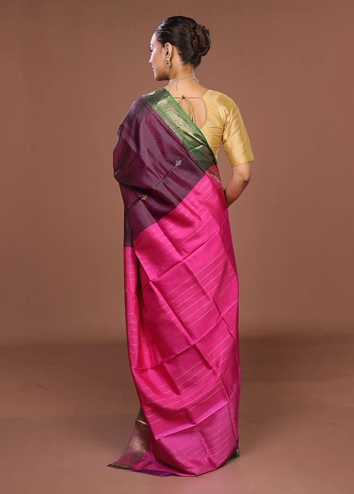 Purple Handloom Kalakhetra Pure Silk Saree With Blouse Piece - Image 3