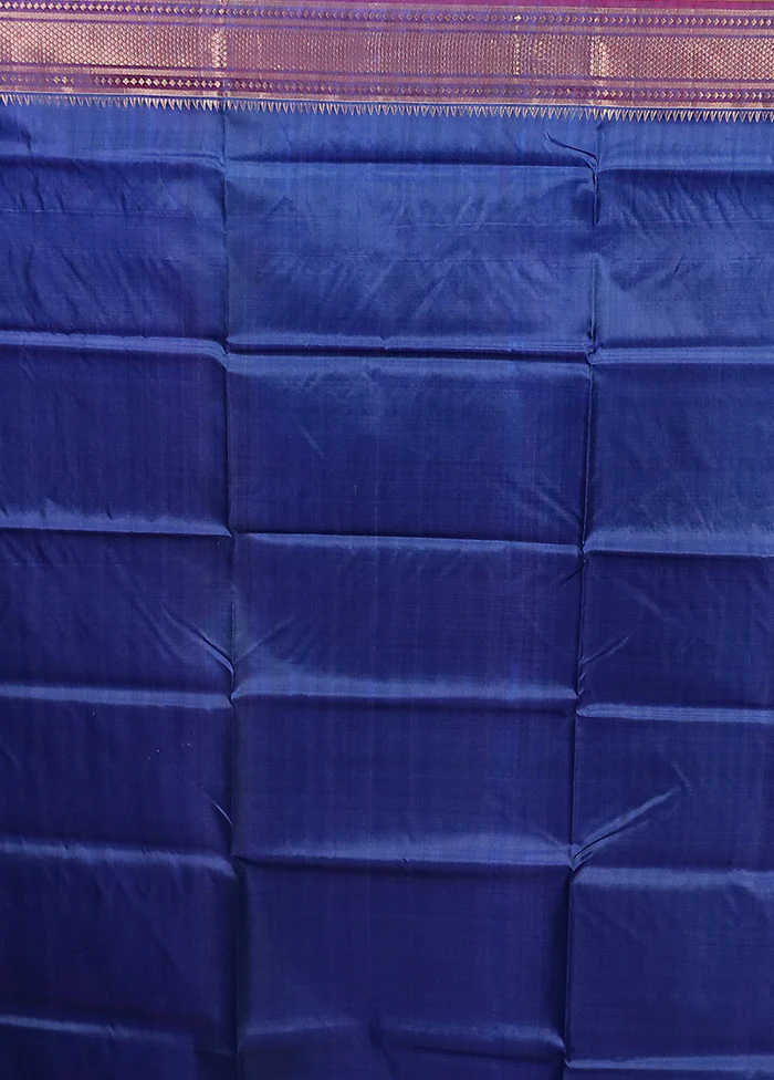 Purple Handloom Kanjivaram Pure Silk Saree With Blouse Piece - Image 5
