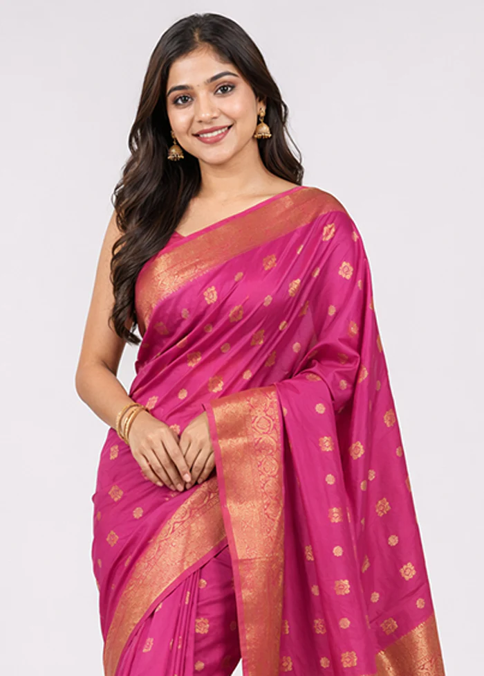 Purple Handloom Kanjivaram Pure Silk Saree With Blouse Piece - Image 2