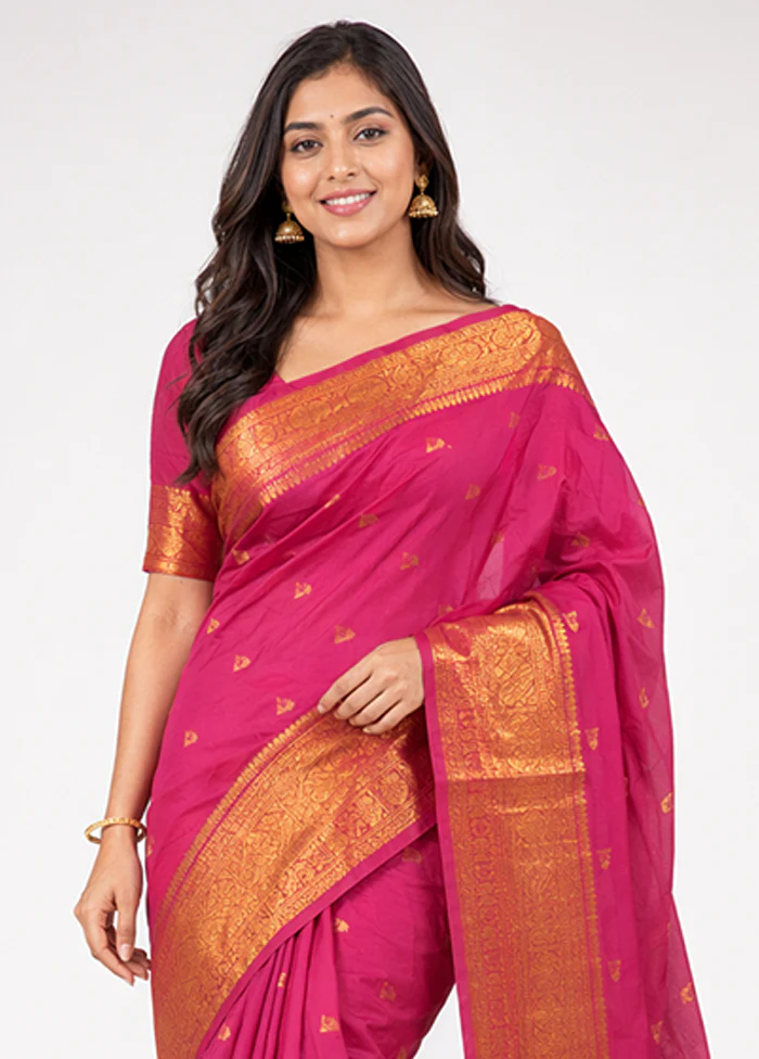 Purple Handloom Kanjivaram Pure Silk Saree With Blouse Piece - Image 2