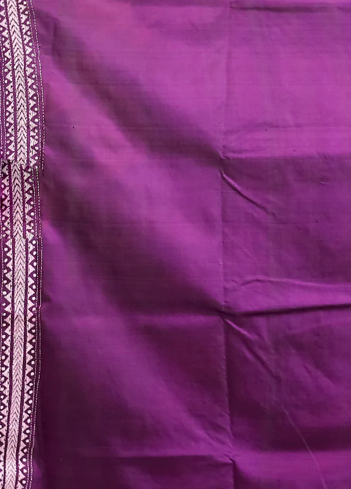 Purple Handloom Kantha Stitch Pure Silk Saree With Blouse Piece - Image 5