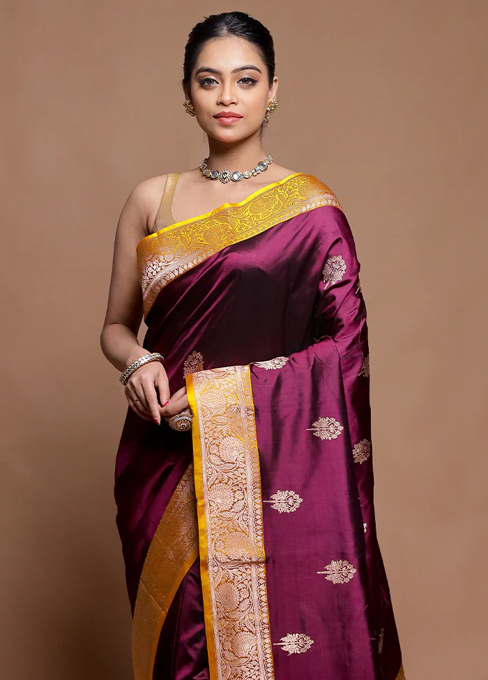 Purple Handloom Katan Pure Silk Saree With Blouse Piece - Image 2