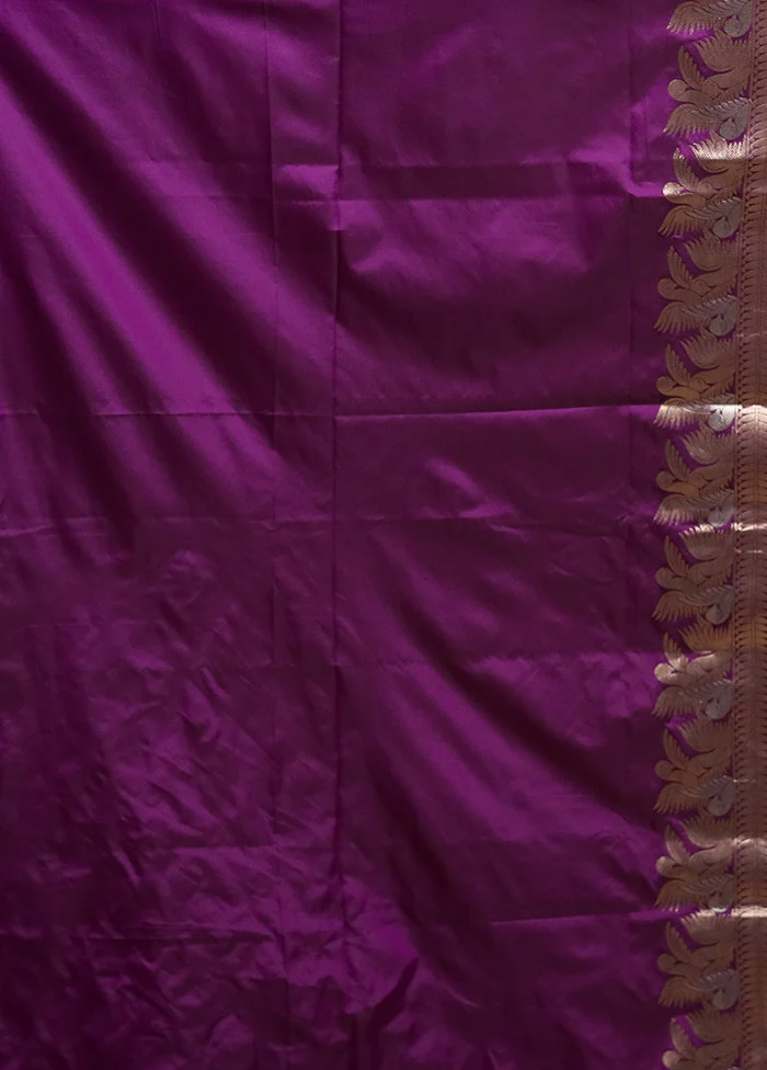 Purple Handloom Katan Pure Silk Saree With Blouse Piece - Image 5