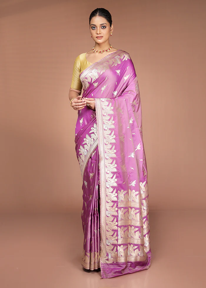 Purple Handloom Katan Pure Silk Saree With Blouse Piece - Image 2