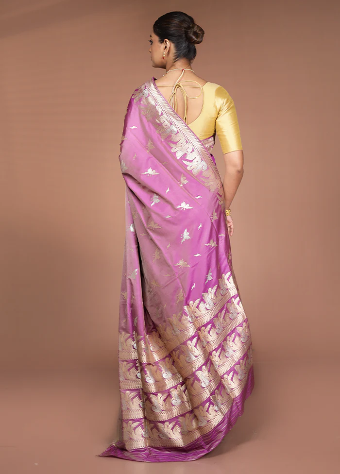 Purple Handloom Katan Pure Silk Saree With Blouse Piece - Image 3
