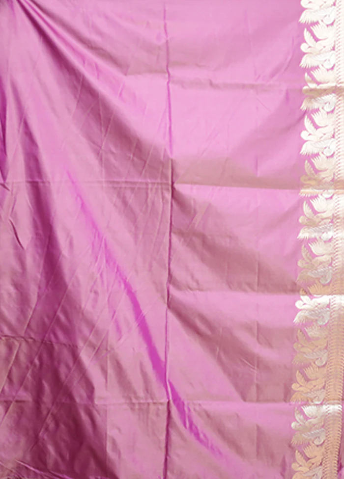 Purple Handloom Katan Pure Silk Saree With Blouse Piece - Image 5