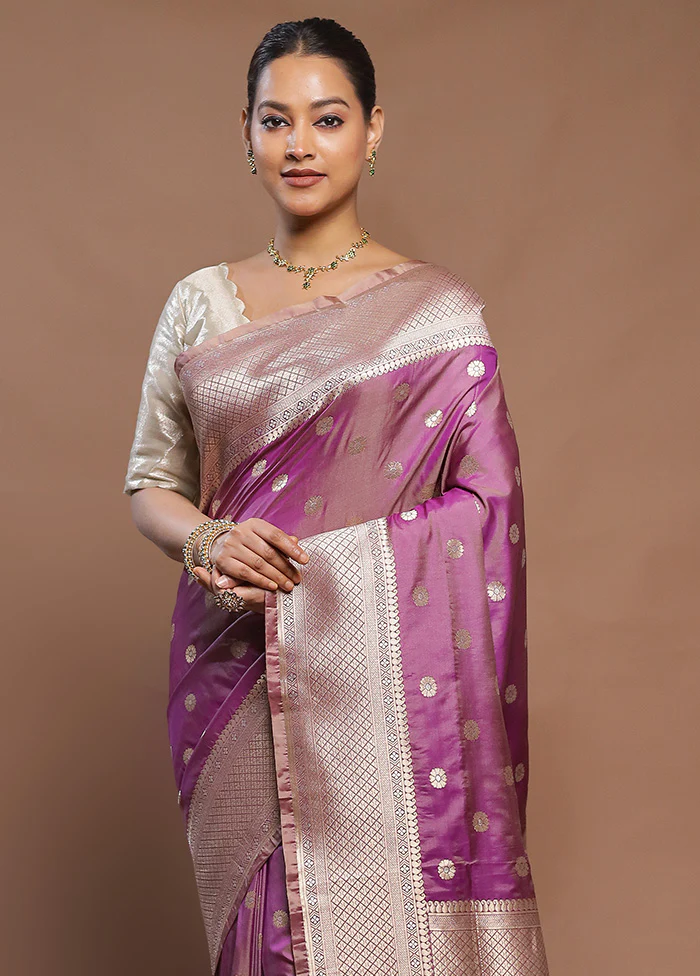 Purple Handloom Katan Pure Silk Saree With Blouse Piece - Image 2