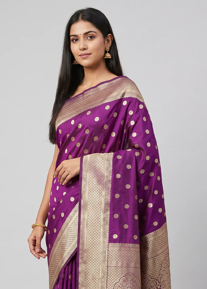 Purple Handloom Katan Pure Silk Saree With Blouse Piece - Image 2