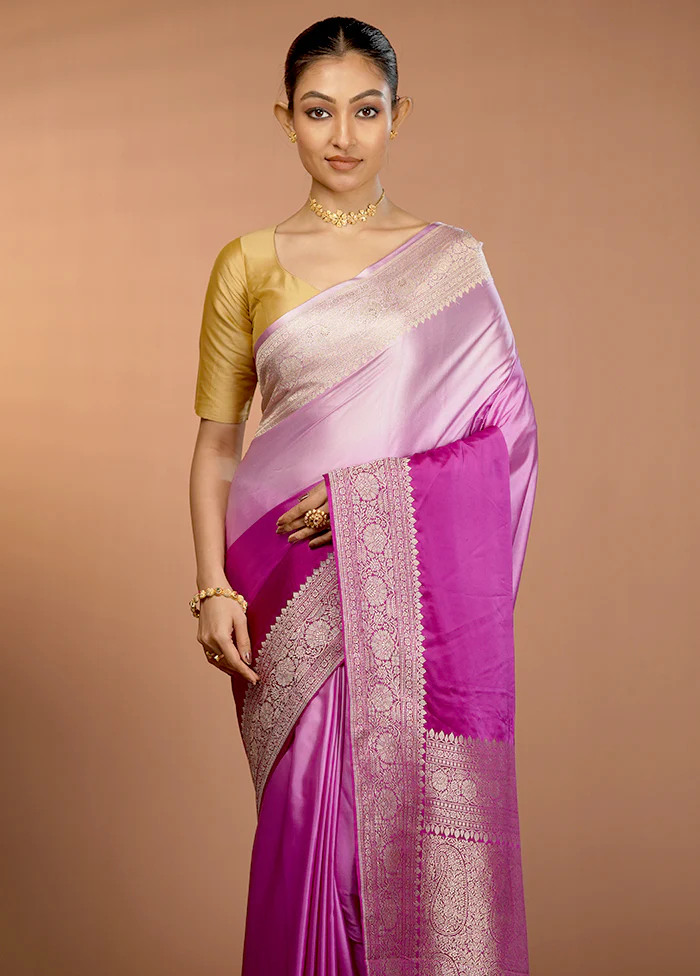 Purple Handloom Katan Silk Saree With Blouse Piece
