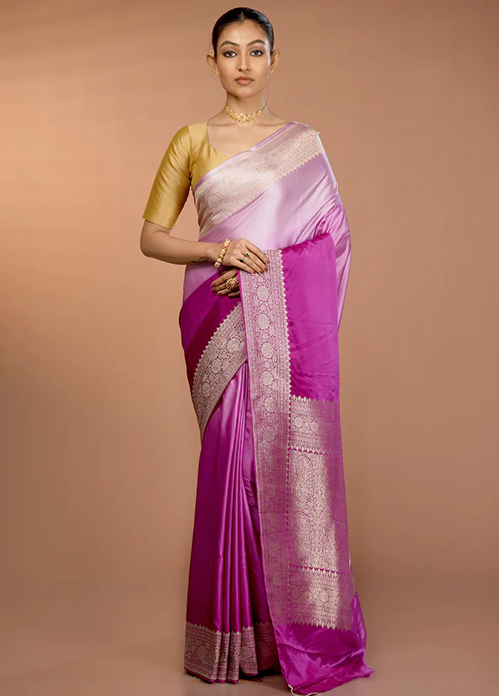 Purple Handloom Katan Silk Saree With Blouse Piece - Image 2