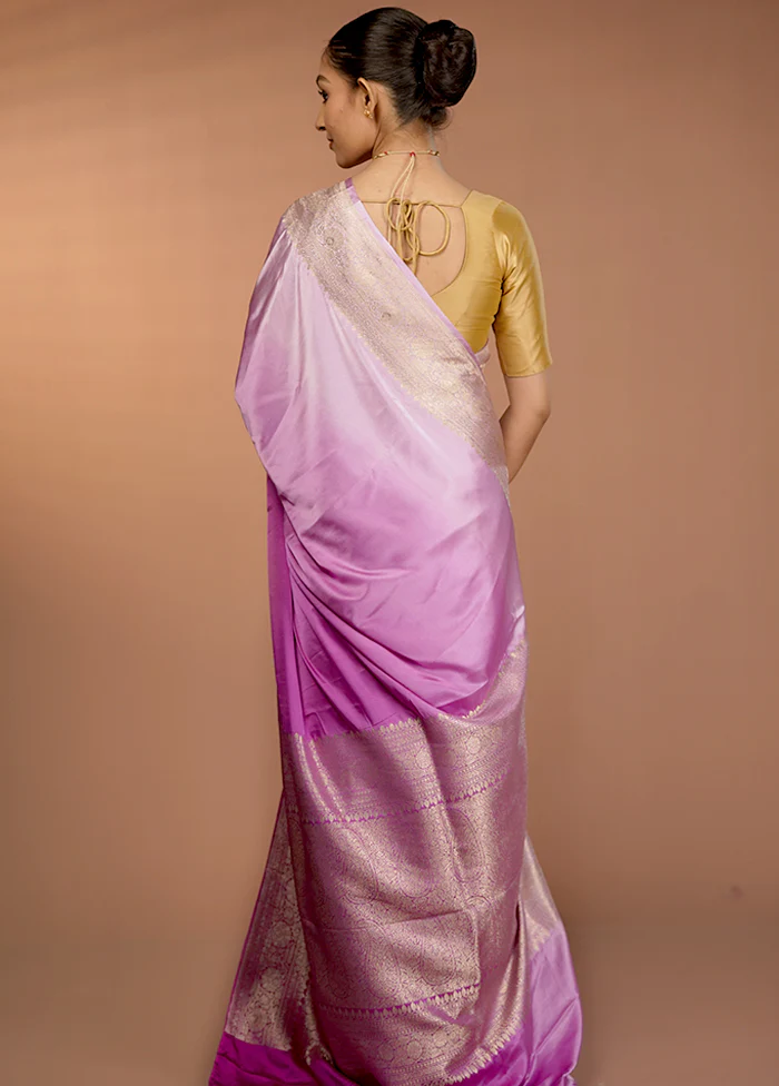 Purple Handloom Katan Silk Saree With Blouse Piece - Image 3