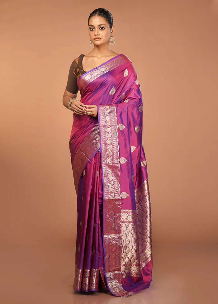 Purple Handloom Katan Pure Silk Saree With Blouse Piece - Image 2
