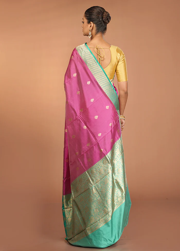 Purple Handloom Katan Pure Silk Saree With Blouse Piece - Image 3