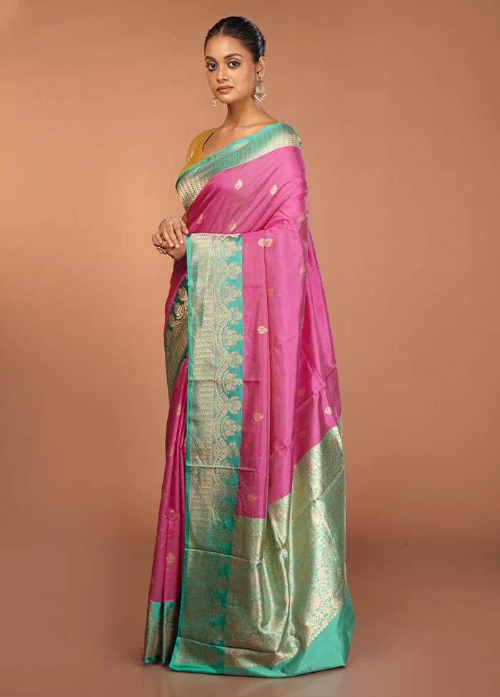 Purple Handloom Katan Pure Silk Saree With Blouse Piece - Image 4