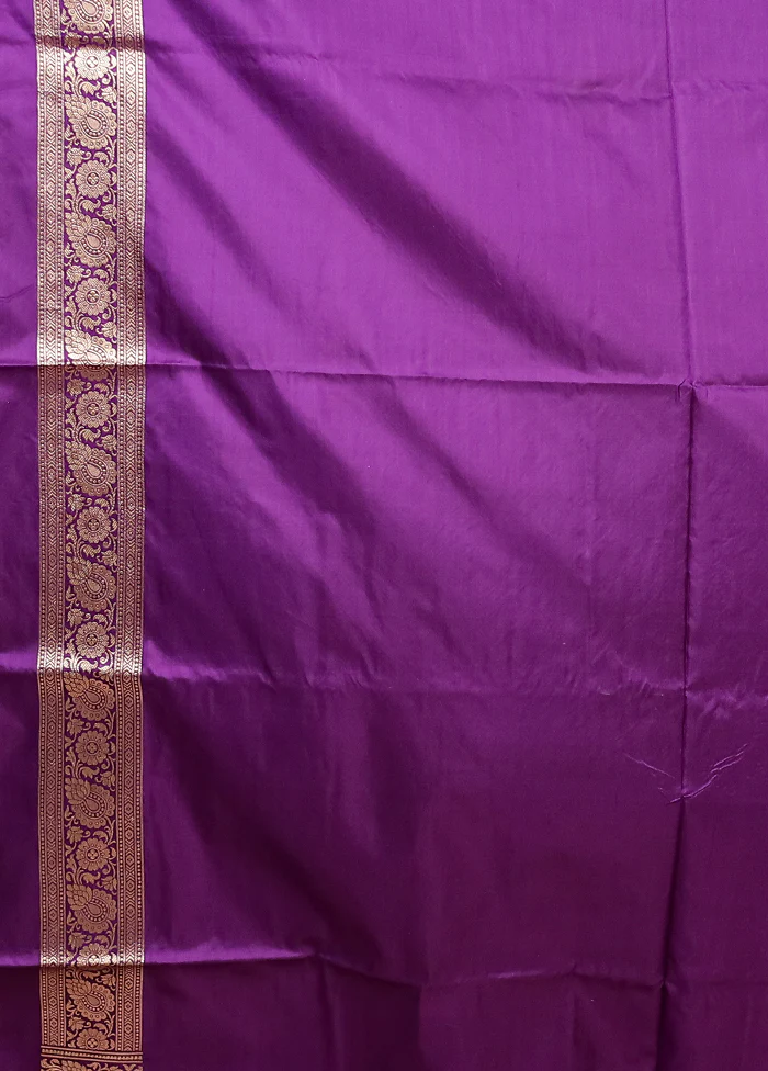 Purple Handloom Katan Pure Silk Saree With Blouse Piece - Image 5
