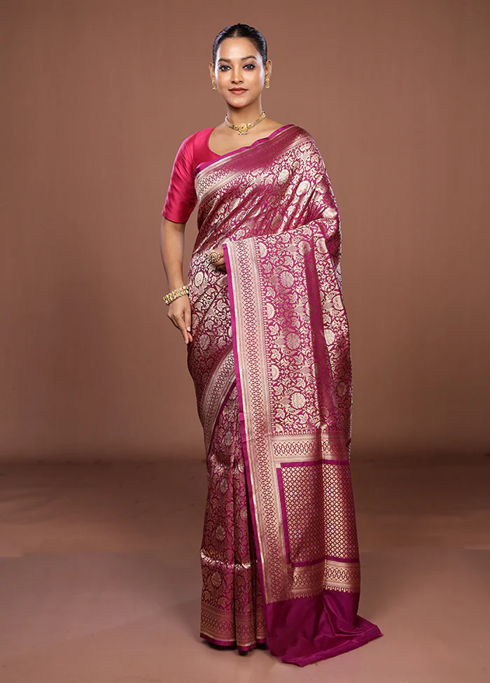 Purple Handloom Katan Pure Silk Saree With Blouse Piece - Image 2