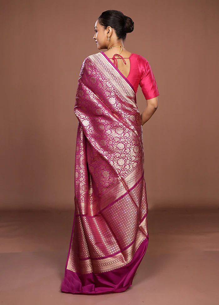 Purple Handloom Katan Pure Silk Saree With Blouse Piece - Image 3
