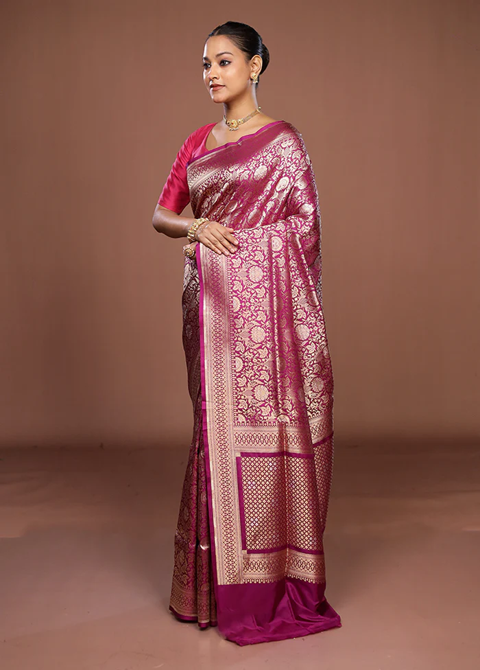 Purple Handloom Katan Pure Silk Saree With Blouse Piece - Image 4