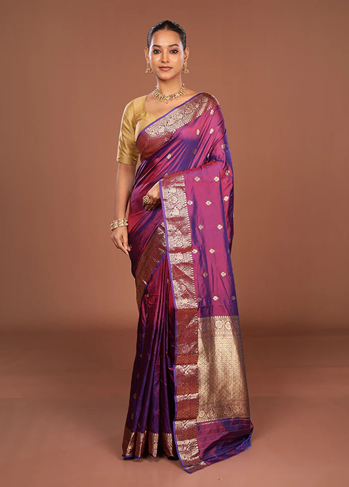 Purple Handloom Katan Pure Silk Saree With Blouse Piece - Image 2