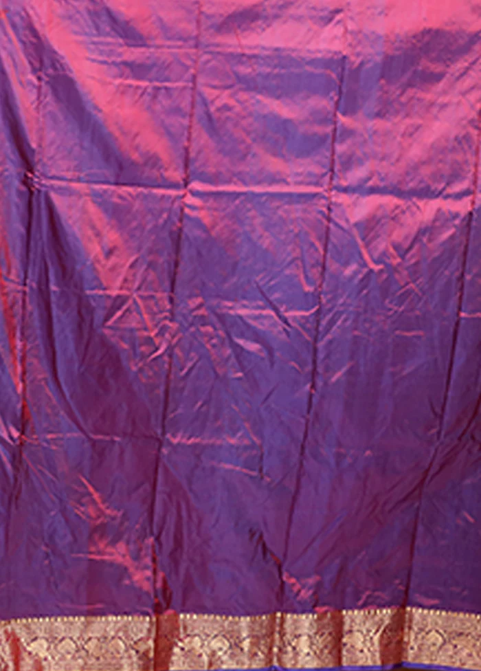 Purple Handloom Katan Pure Silk Saree With Blouse Piece - Image 5