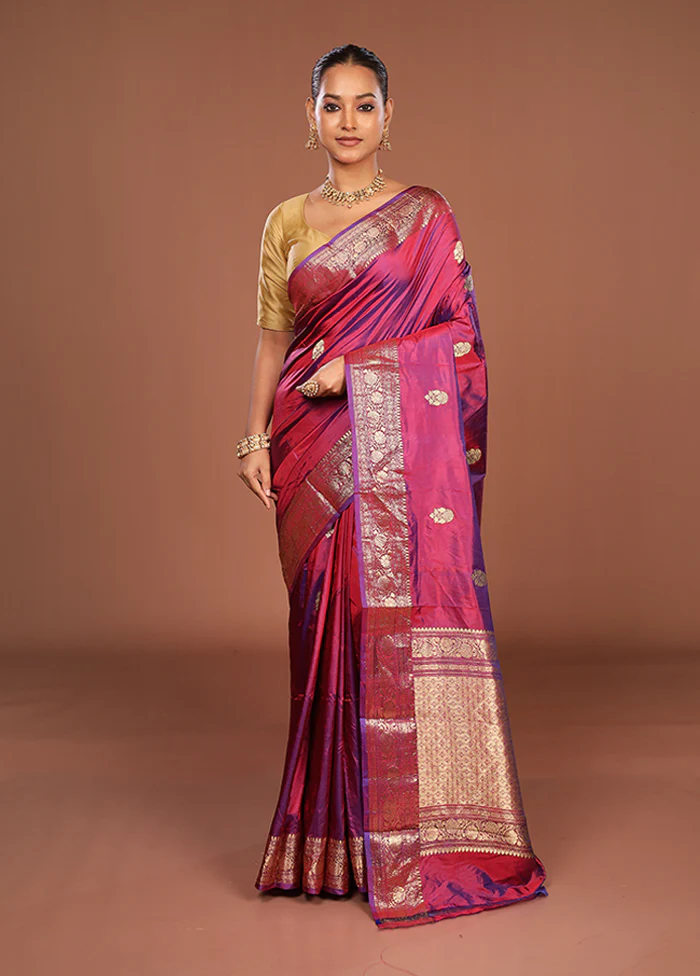 Purple Handloom Katan Pure Silk Saree With Blouse Piece - Image 2