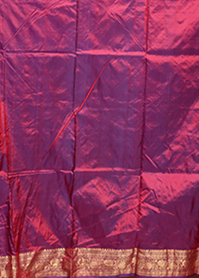 Purple Handloom Katan Pure Silk Saree With Blouse Piece - Image 5