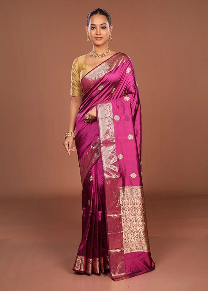 Purple Handloom Katan Pure Silk Saree With Blouse Piece - Image 2