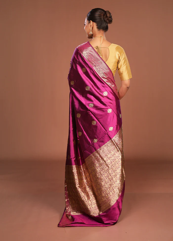 Purple Handloom Katan Pure Silk Saree With Blouse Piece - Image 3