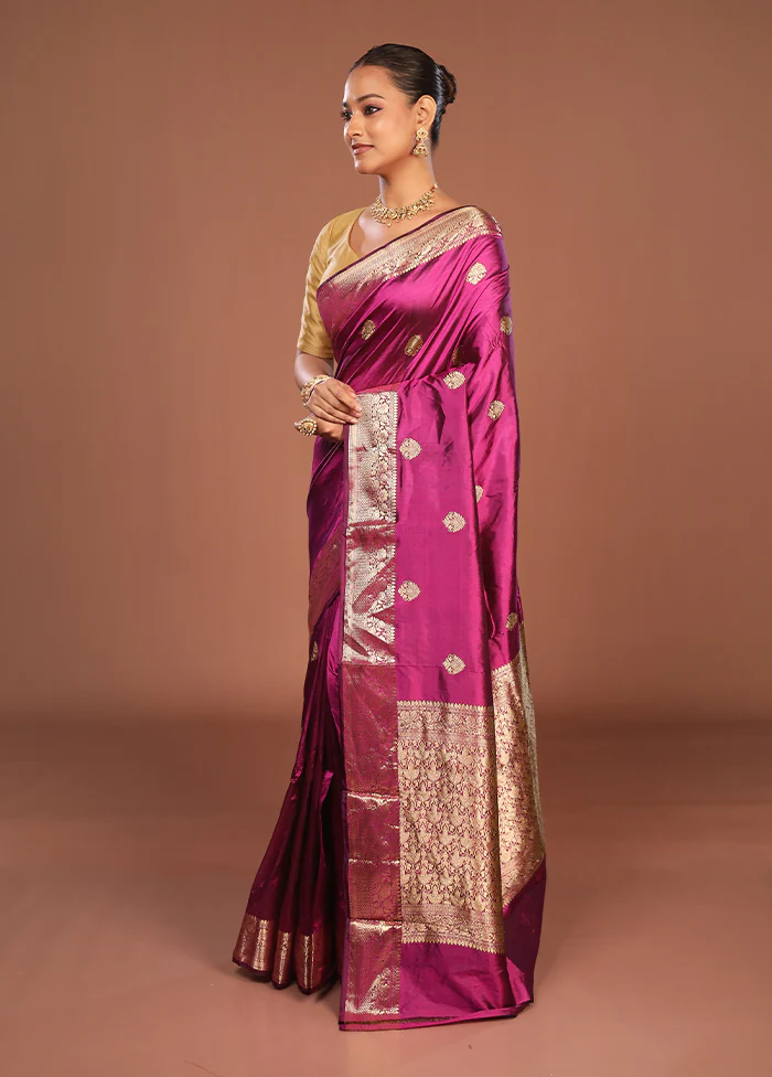 Purple Handloom Katan Pure Silk Saree With Blouse Piece - Image 4