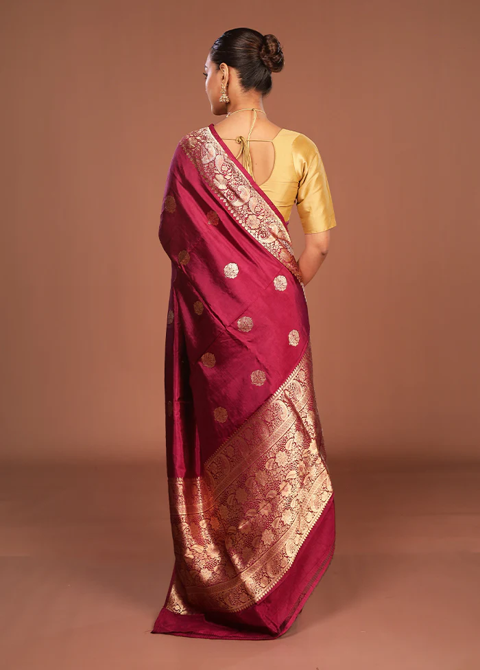 Wine Handloom Katan Pure Silk Saree With Blouse Piece - Image 3