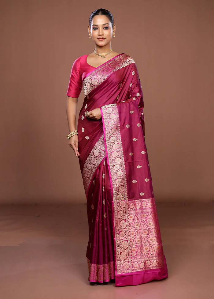 Purple Handloom Katan Pure Silk Saree With Blouse Piece - Image 2