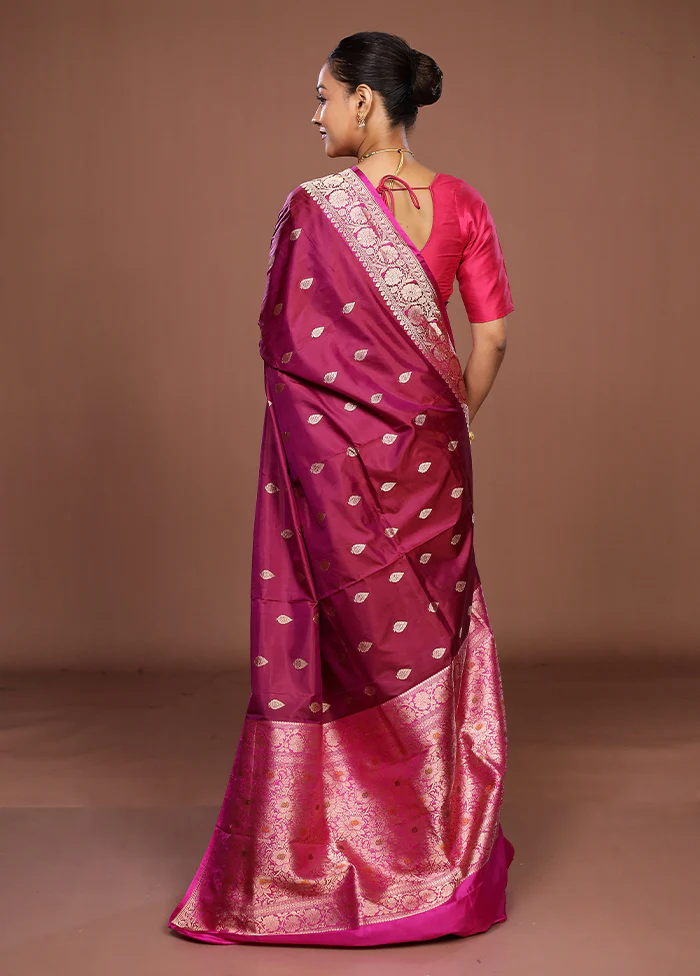 Purple Handloom Katan Pure Silk Saree With Blouse Piece - Image 3