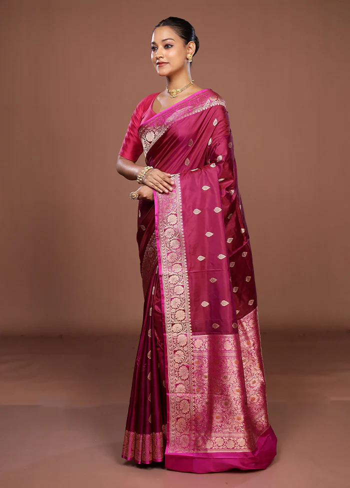 Purple Handloom Katan Pure Silk Saree With Blouse Piece - Image 4