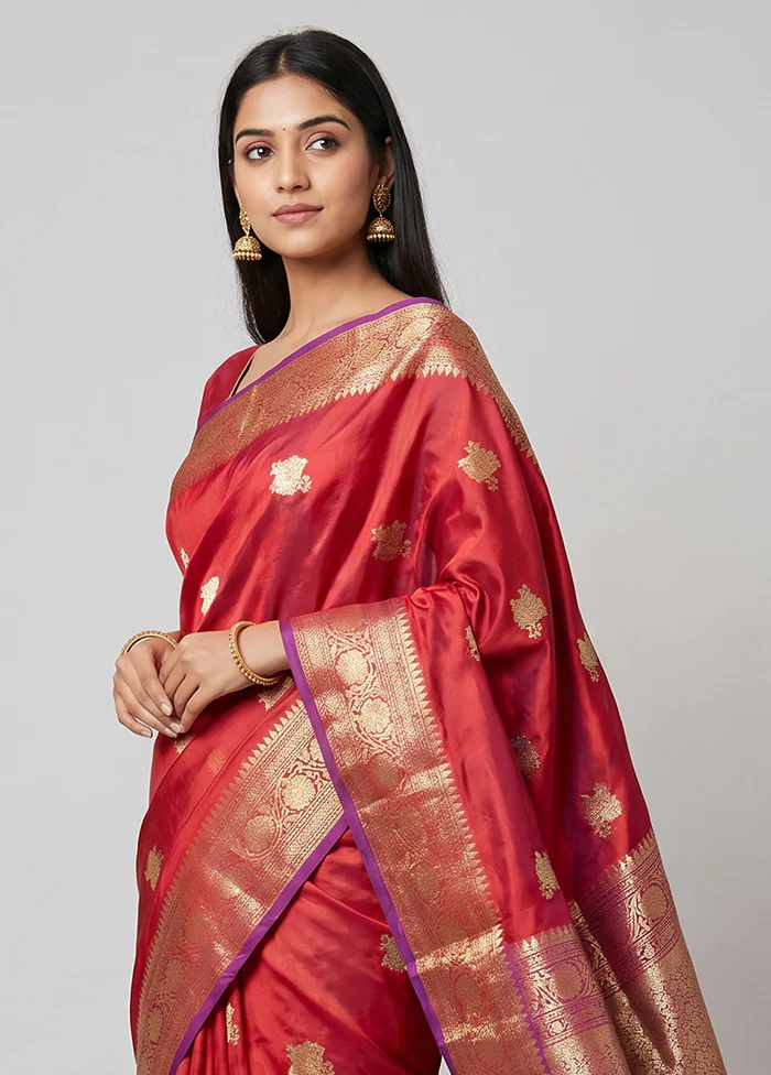 Purple Handloom Katan Pure Silk Saree With Blouse Piece - Image 2