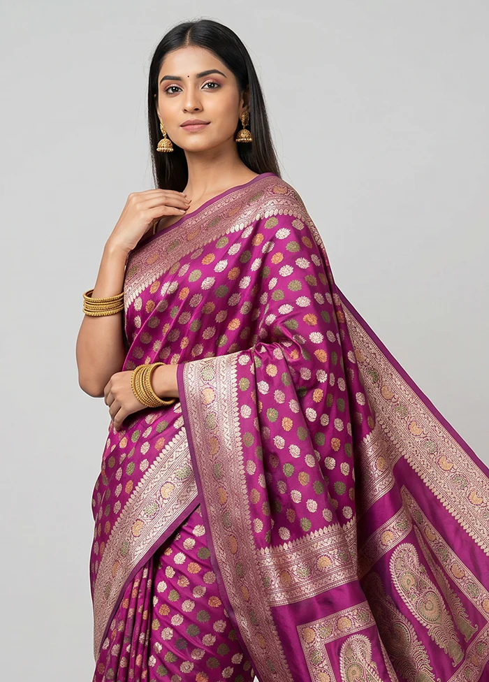Purple Handloom Katan Pure Silk Saree With Blouse Piece - Image 2
