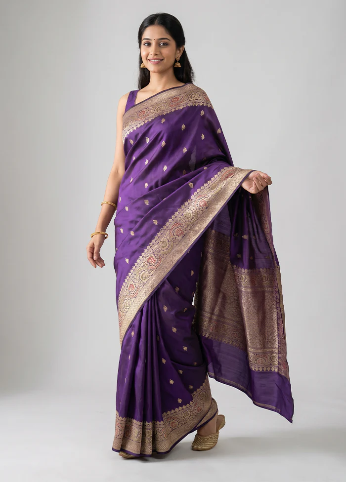 Purple Handloom Katan Pure Silk Saree With Blouse Piece