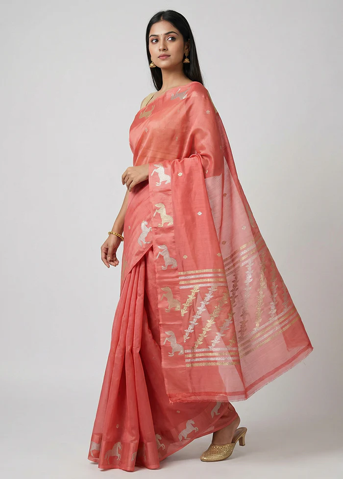 Purple Handloom Kora Pure Silk Saree With Blouse Piece