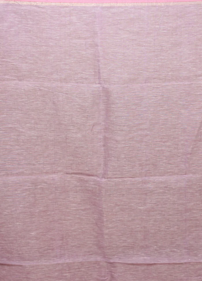 Purple Handloom Linen Pure Silk Saree With Blouse Piece - Image 5