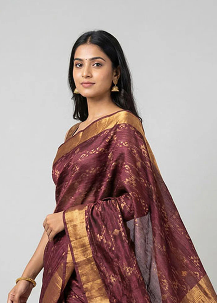 Purple Handloom Matka Pure Silk Saree With Blouse Piece - Image 2