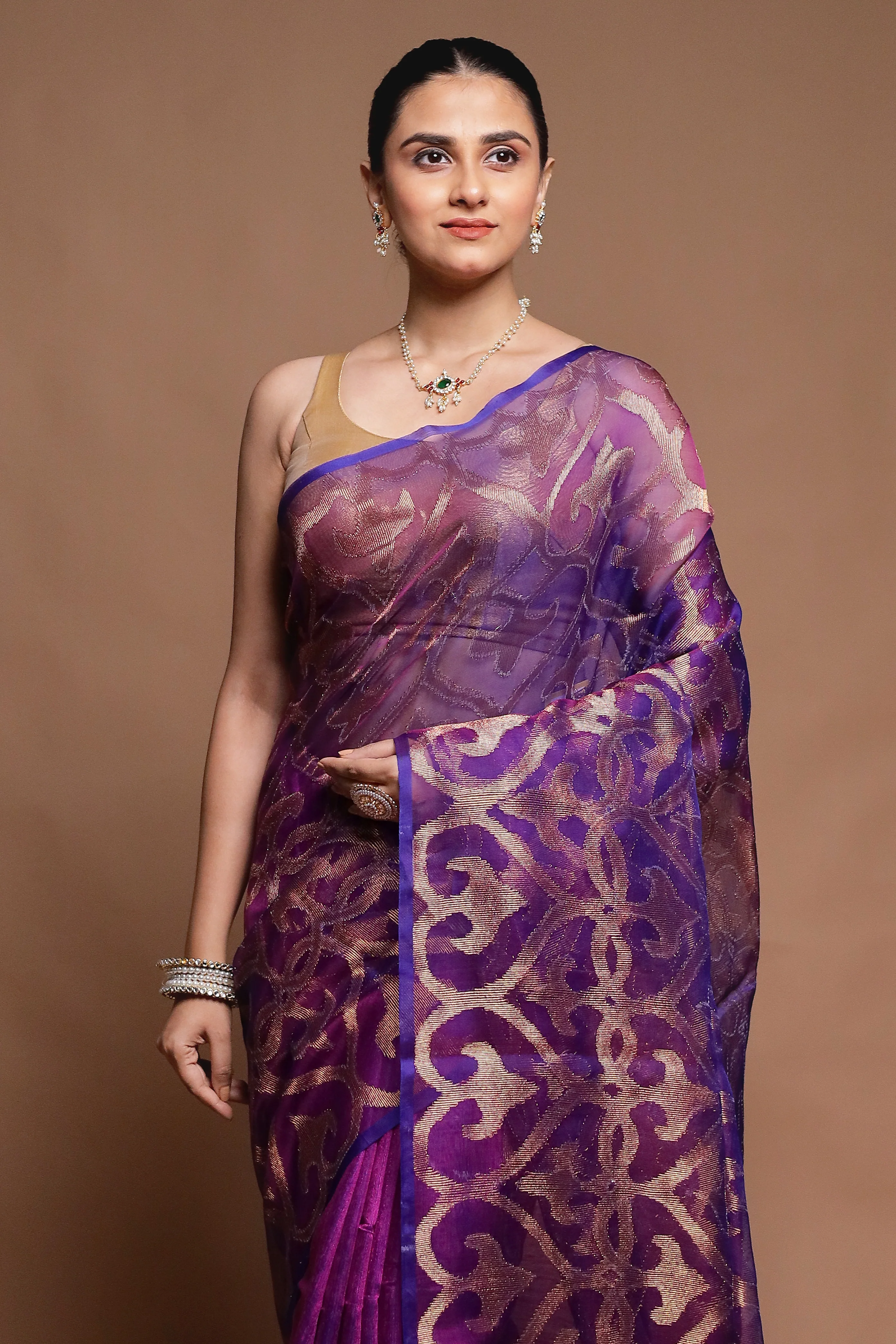 Purple Handloom Matka Pure Silk Saree With Blouse Piece - Image 2