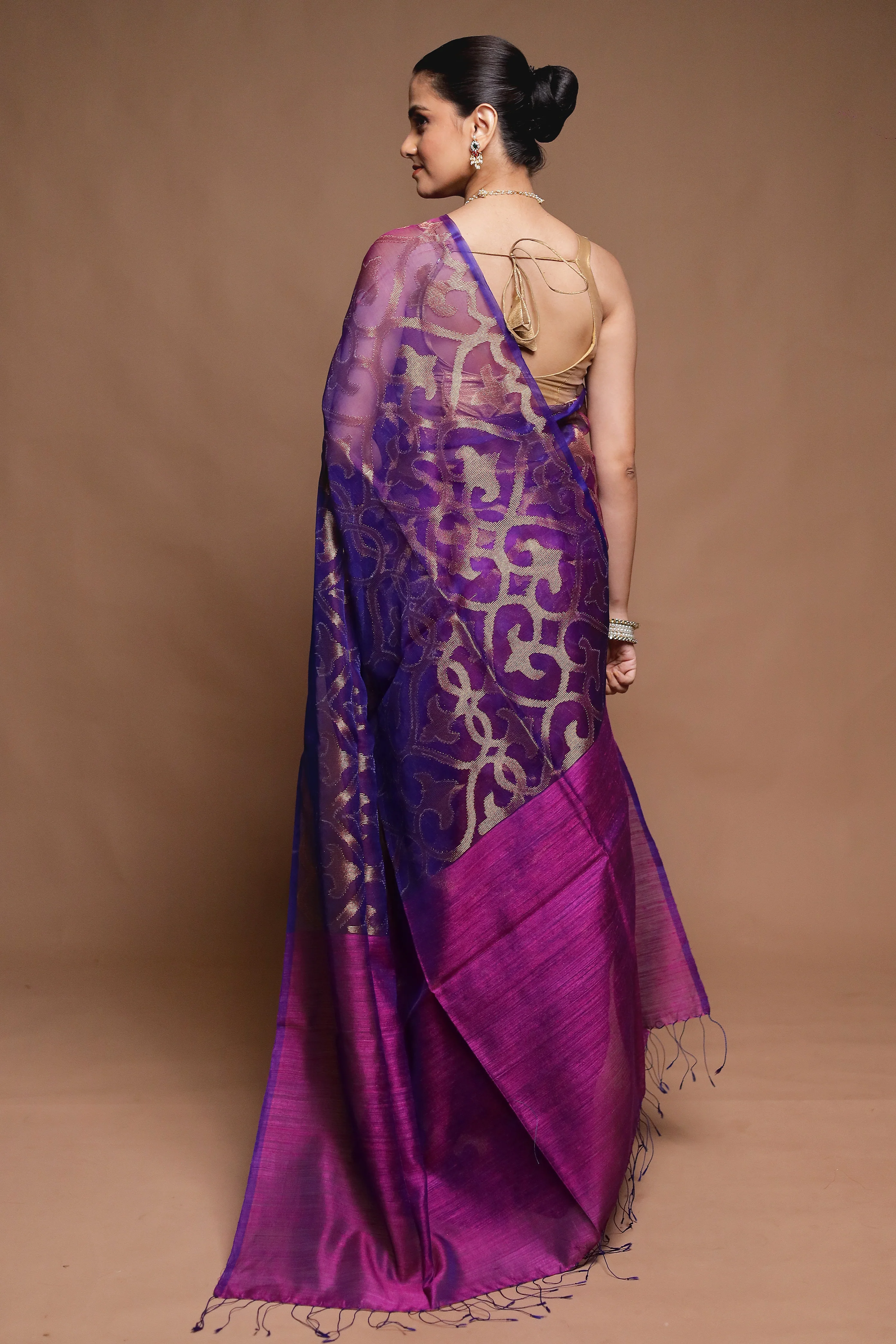 Purple Handloom Matka Pure Silk Saree With Blouse Piece - Image 3