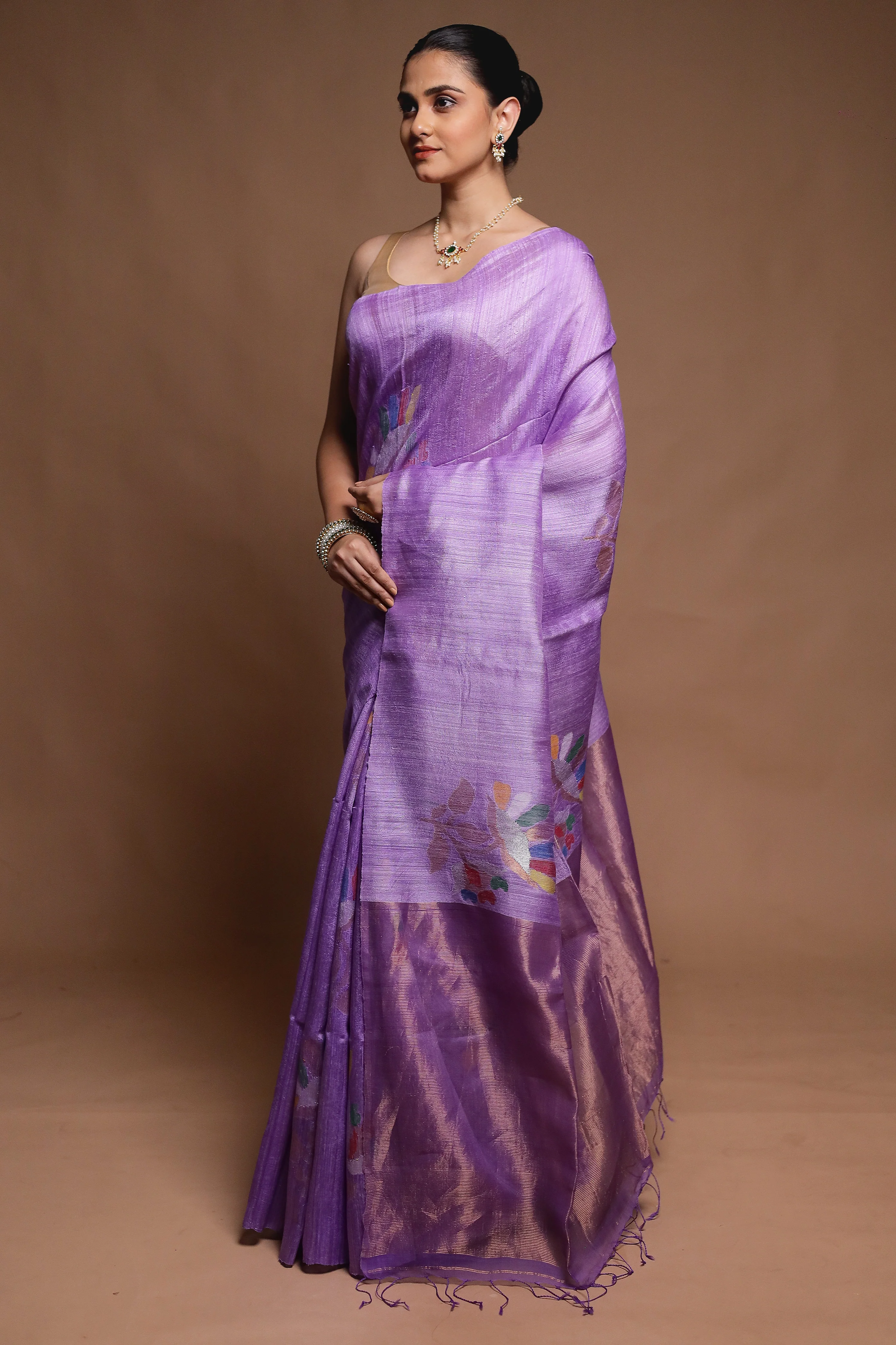 Purple Handloom Matka Pure Silk Saree With Blouse Piece - Image 4