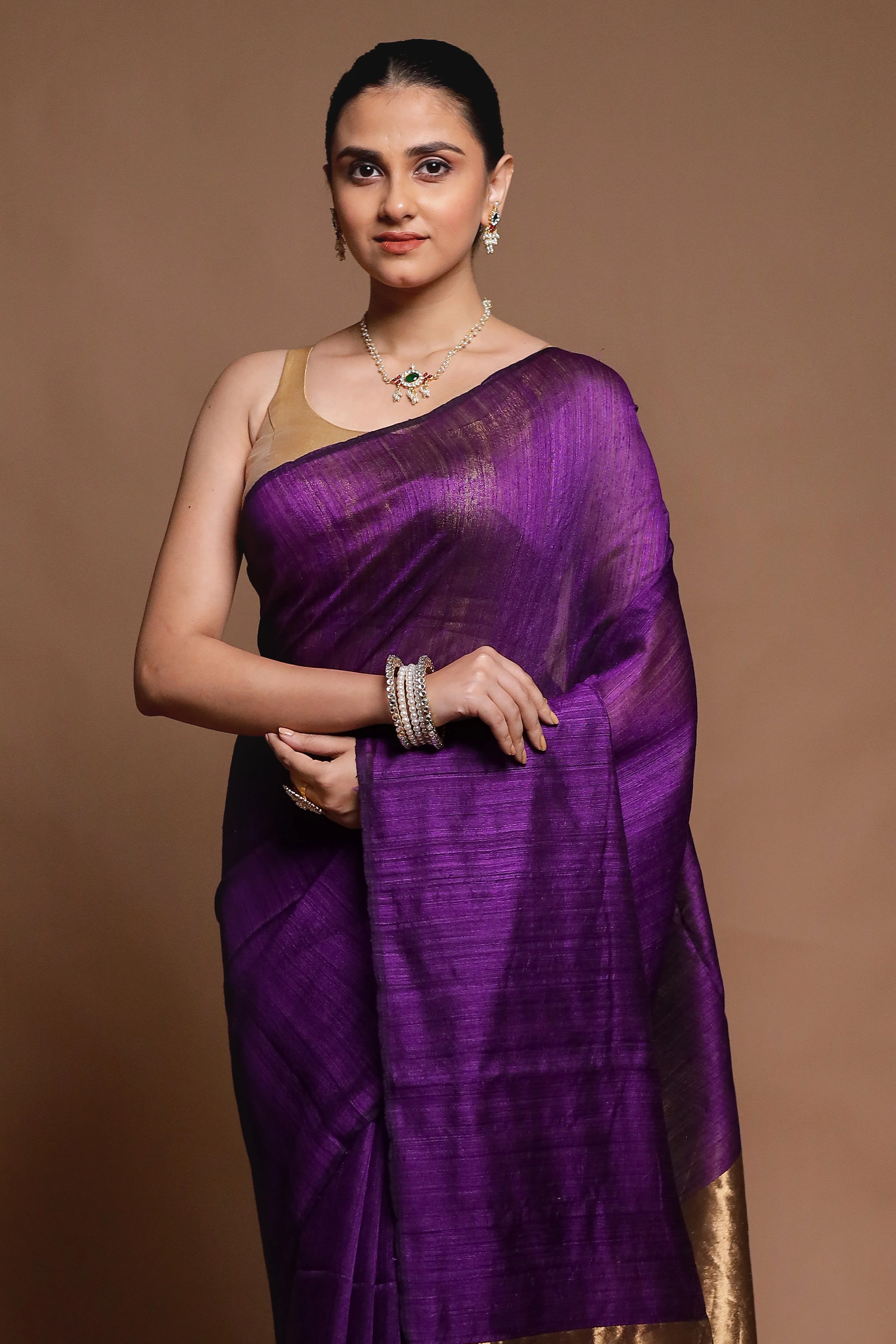 Purple Handloom Matka Pure Silk Saree With Blouse Piece - Image 2