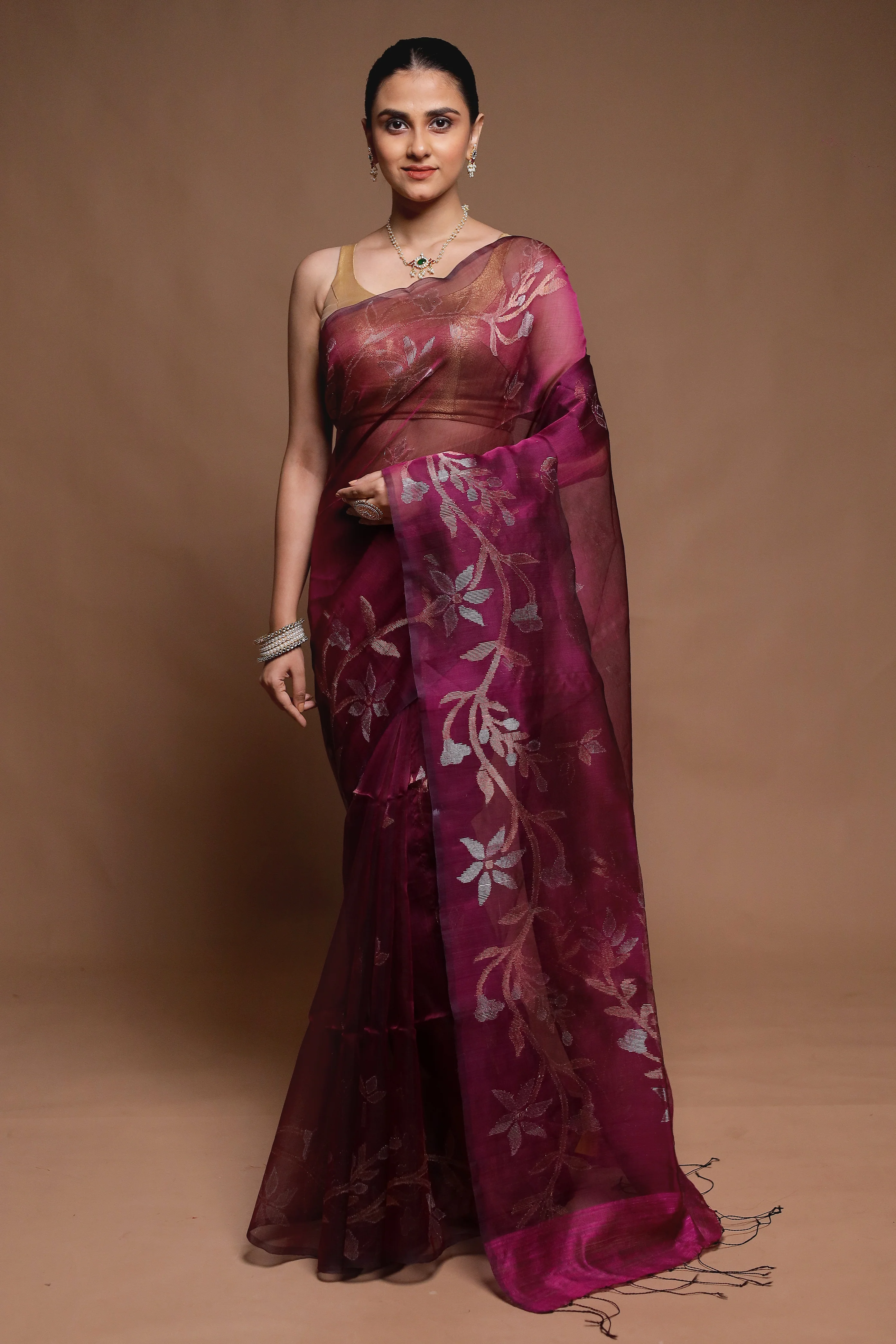 Purple Handloom Matka Pure Silk Saree With Blouse Piece