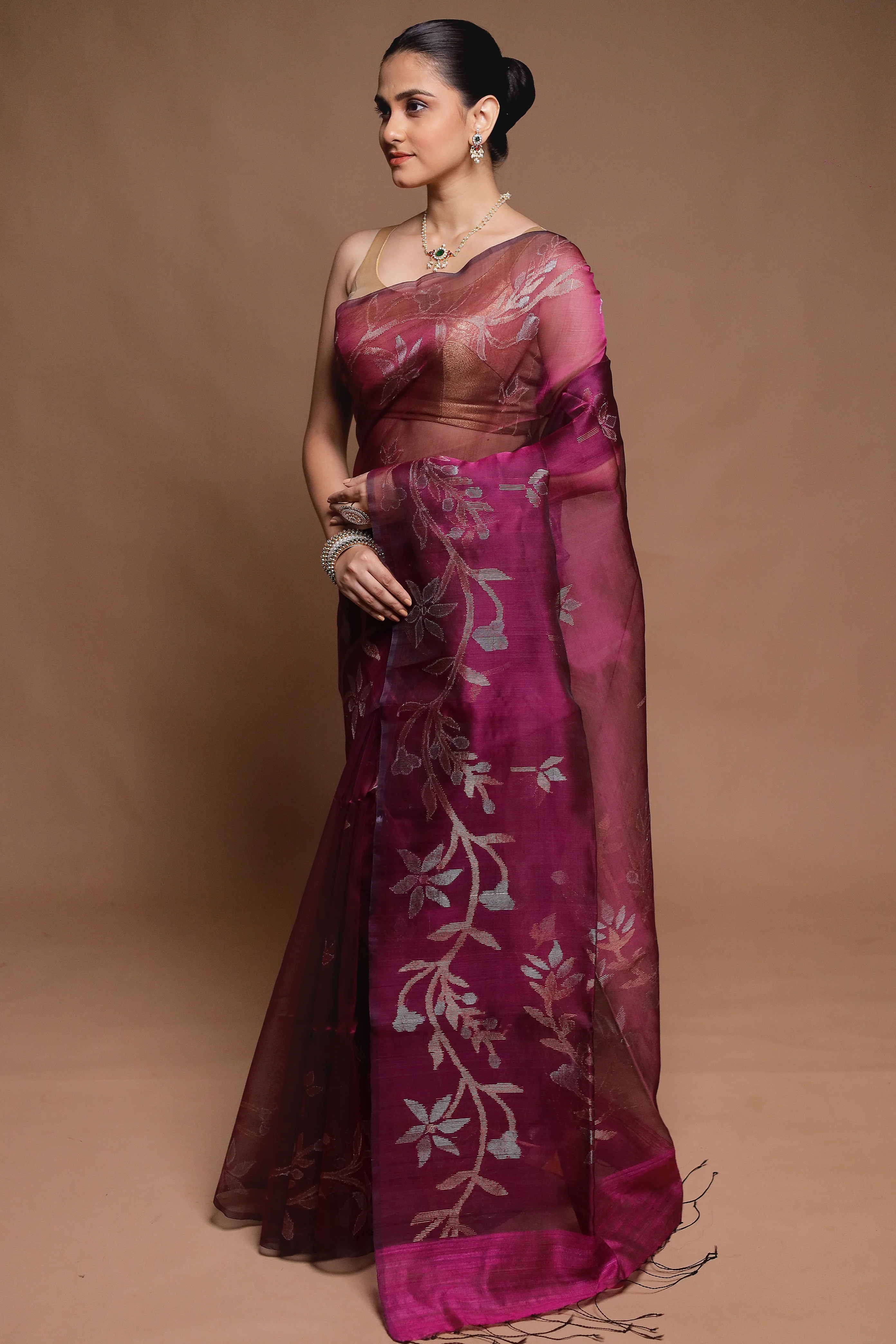 Purple Handloom Matka Pure Silk Saree With Blouse Piece - Image 4
