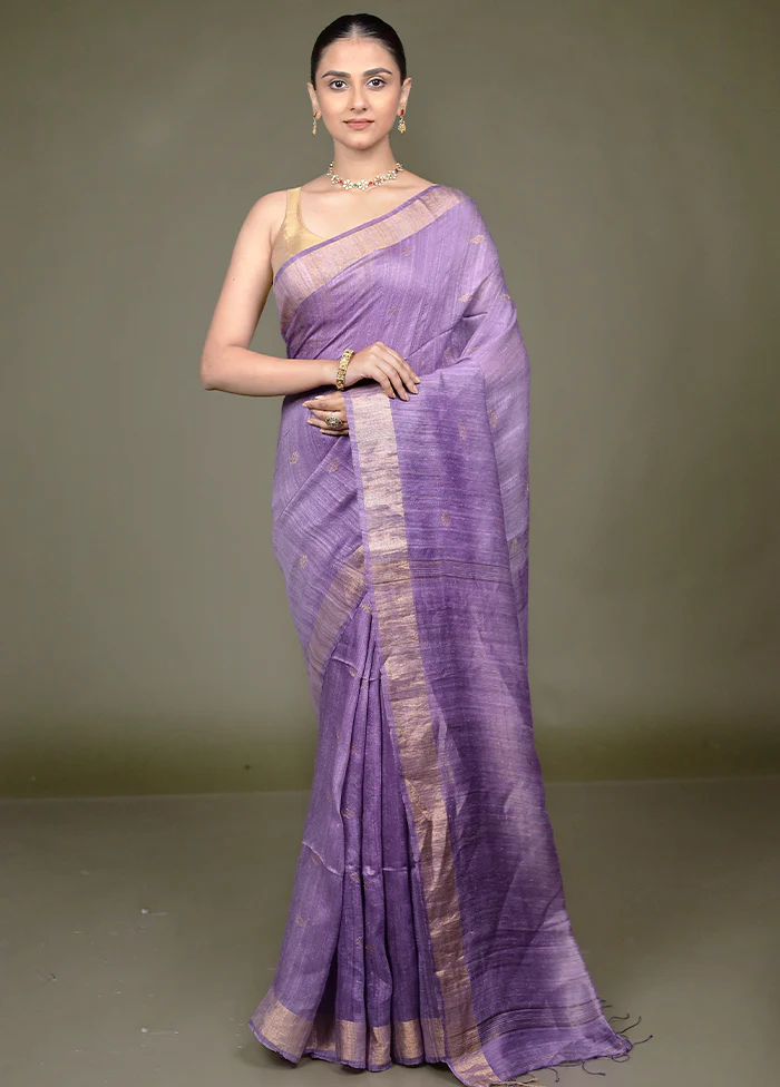 Purple Handloom Matka Pure Silk Saree With Blouse Piece - Image 2