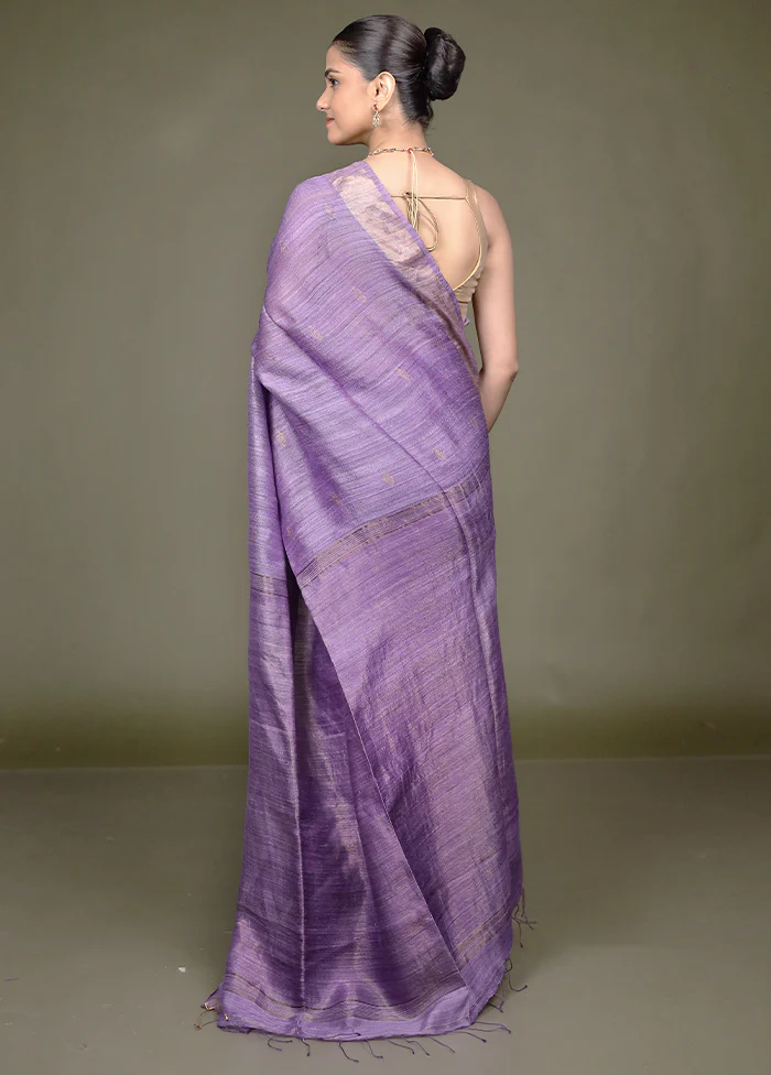 Purple Handloom Matka Pure Silk Saree With Blouse Piece - Image 3