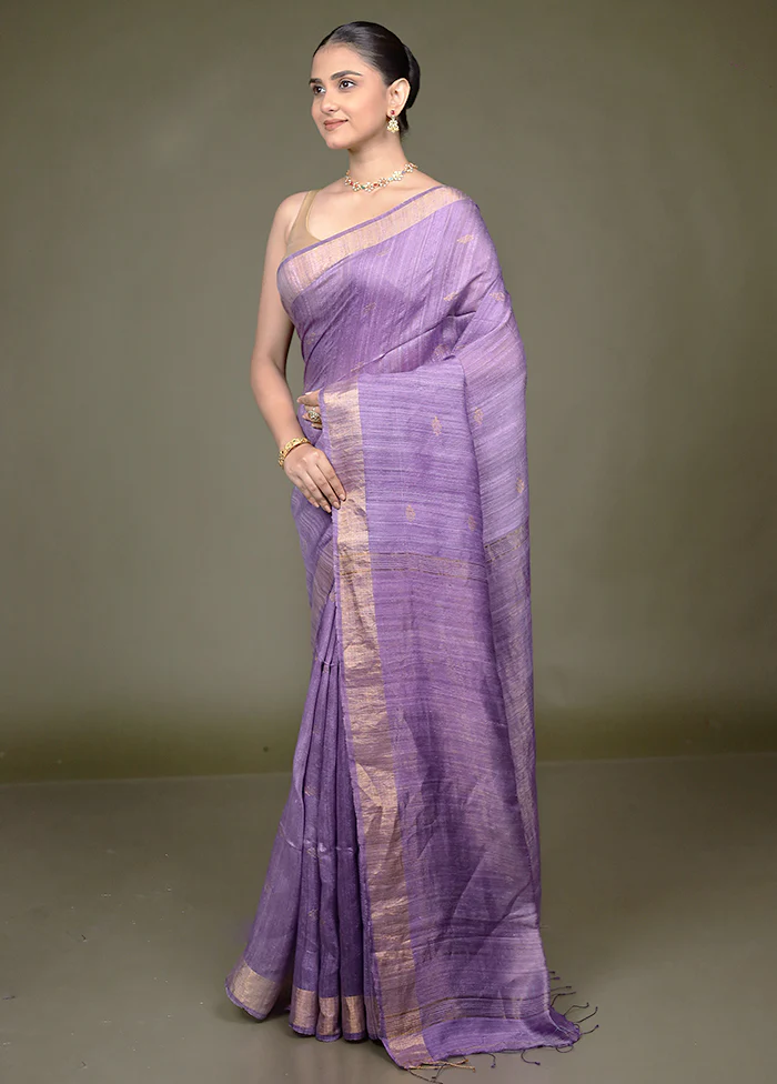 Purple Handloom Matka Pure Silk Saree With Blouse Piece - Image 4